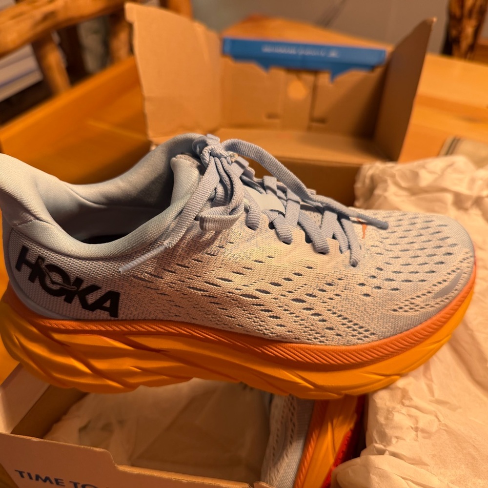 Hoka One One Clifton 8 in Blue and Orange